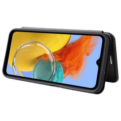 For Samsung Galaxy M14 5G Phone Cover TPU+PU Leather Stand Carbon Fiber Texture Phone Case with Card Slot