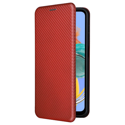 For Samsung Galaxy M14 5G Phone Cover TPU+PU Leather Stand Carbon Fiber Texture Phone Case with Card Slot