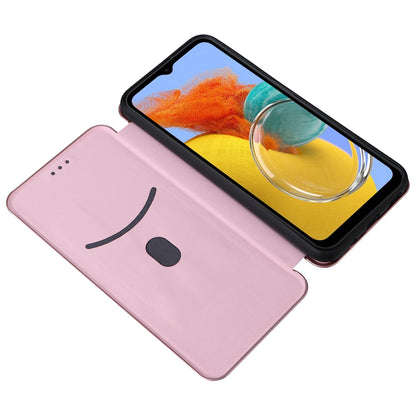 For Samsung Galaxy M14 5G Phone Cover TPU+PU Leather Stand Carbon Fiber Texture Phone Case with Card Slot
