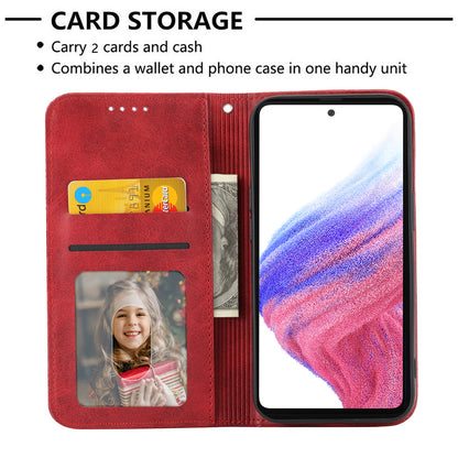 For Samsung Galaxy M14 5G Imprinted Rhombus Pattern Phone Shell Calf Texture PU Leather Stand Phone Case