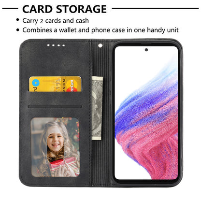 For Samsung Galaxy M14 5G Imprinted Rhombus Pattern Phone Shell Calf Texture PU Leather Stand Phone Case