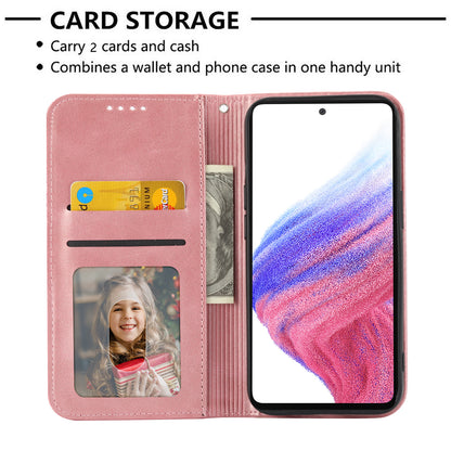 For Samsung Galaxy M14 5G Imprinted Rhombus Pattern Phone Shell Calf Texture PU Leather Stand Phone Case