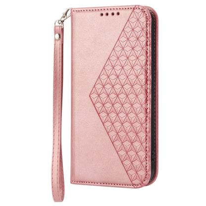 For Samsung Galaxy M14 5G Imprinted Rhombus Pattern Phone Shell Calf Texture PU Leather Stand Phone Case