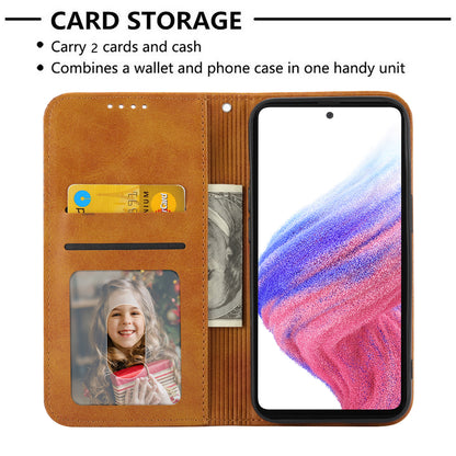 For Samsung Galaxy M14 5G Imprinted Rhombus Pattern Phone Shell Calf Texture PU Leather Stand Phone Case