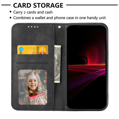 Calf Texture Phone Case for Sony Xperia 1 V , Imprinted Rhombus Pattern PU Leather Stand Phone Cover