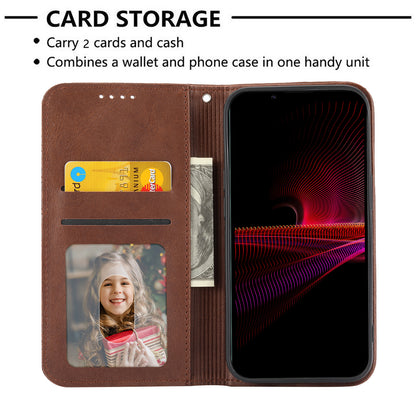 Calf Texture Phone Case for Sony Xperia 1 V , Imprinted Rhombus Pattern PU Leather Stand Phone Cover