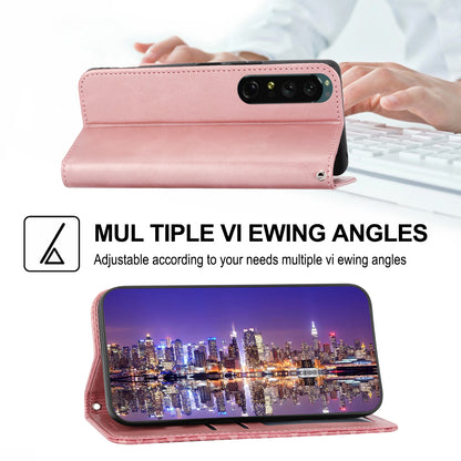 Calf Texture Phone Case for Sony Xperia 1 V , Imprinted Rhombus Pattern PU Leather Stand Phone Cover