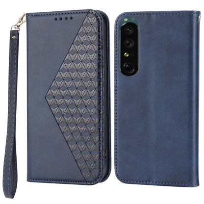 Calf Texture Phone Case for Sony Xperia 1 V , Imprinted Rhombus Pattern PU Leather Stand Phone Cover