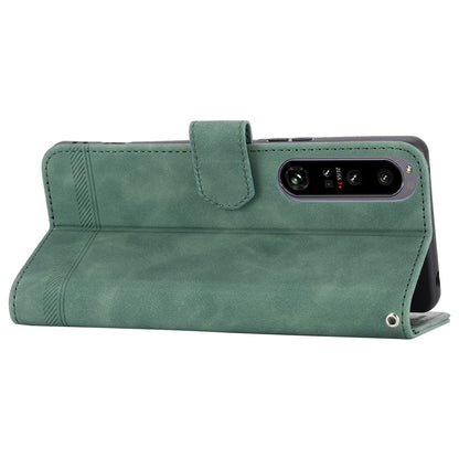 DIERFENG DF-03 For Sony Xperia 1 V Shockproof Case Lines Imprinted Phone Case Leather Flip Cover with Stand