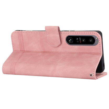 DIERFENG DF-03 For Sony Xperia 1 V Shockproof Case Lines Imprinted Phone Case Leather Flip Cover with Stand