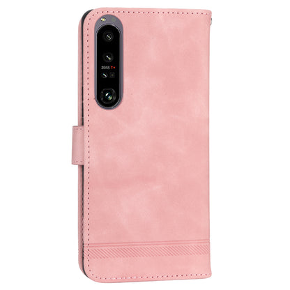 DIERFENG DF-03 For Sony Xperia 1 V Shockproof Case Lines Imprinted Phone Case Leather Flip Cover with Stand
