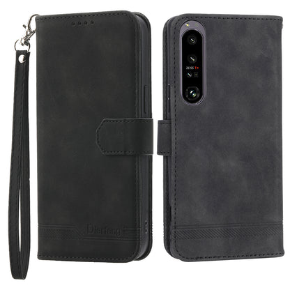DIERFENG DF-03 For Sony Xperia 1 V Shockproof Case Lines Imprinted Phone Case Leather Flip Cover with Stand