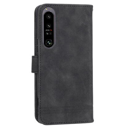 DIERFENG DF-03 For Sony Xperia 1 V Shockproof Case Lines Imprinted Phone Case Leather Flip Cover with Stand