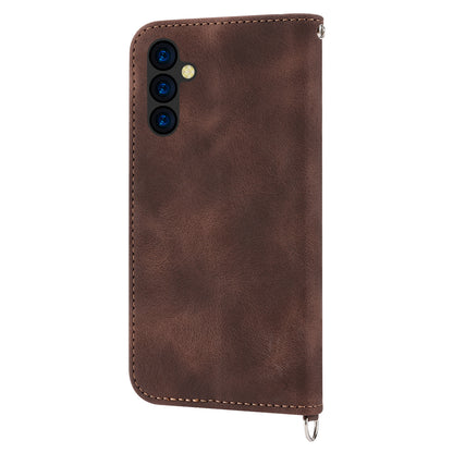 Wallet Phone Case for Samsung Galaxy M14 5G Imprinted Flower Skin-Touch Leather Cover with Strap