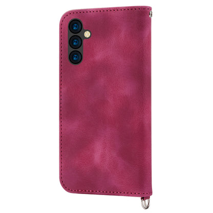 Wallet Phone Case for Samsung Galaxy M14 5G Imprinted Flower Skin-Touch Leather Cover with Strap
