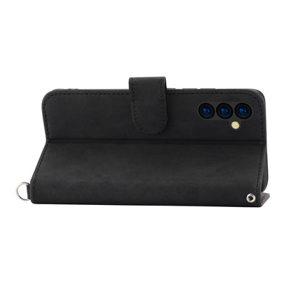 Wallet Phone Case for Samsung Galaxy M14 5G Imprinted Flower Skin-Touch Leather Cover with Strap