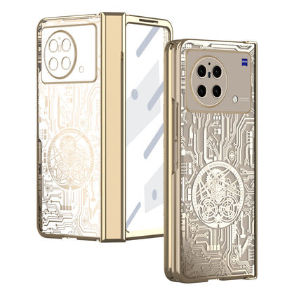 PC Cover for vivo X Fold Mechanical Legend Series Electroplating Folding Phone Case with Tempered Glass Film