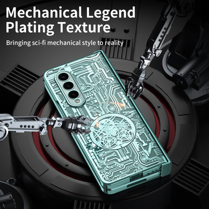Folding Phone Case for Samsung Galaxy Z Fold3 5G Mechanical Legend Series Electroplating PC Shell with Tempered Glass Film
