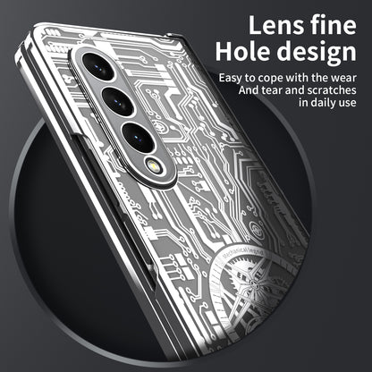 Folding Phone Case for Samsung Galaxy Z Fold3 5G Mechanical Legend Series Electroplating PC Shell with Tempered Glass Film