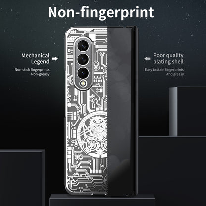 Folding Phone Case for Samsung Galaxy Z Fold3 5G Mechanical Legend Series Electroplating PC Shell with Tempered Glass Film