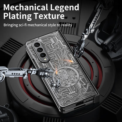 Folding Phone Case for Samsung Galaxy Z Fold3 5G Mechanical Legend Series Electroplating PC Shell with Tempered Glass Film