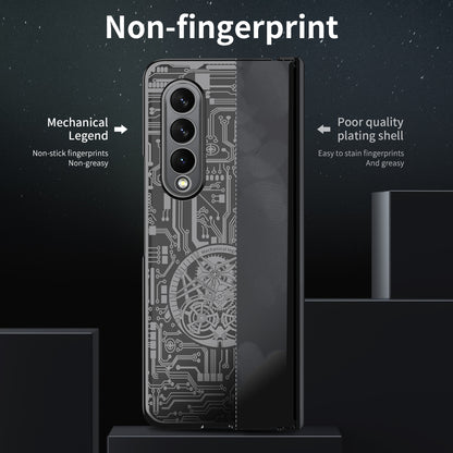 Folding Phone Case for Samsung Galaxy Z Fold3 5G Mechanical Legend Series Electroplating PC Shell with Tempered Glass Film