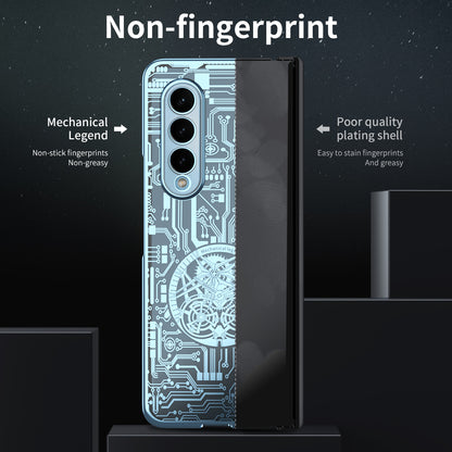 Folding Phone Case for Samsung Galaxy Z Fold3 5G Mechanical Legend Series Electroplating PC Shell with Tempered Glass Film