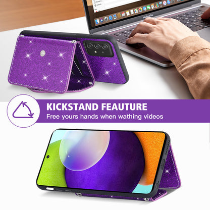 For Samsung Galaxy A53 5G Card Holder Phone Case Kickstand PU Leather Coated TPU Glitter Phone Cover
