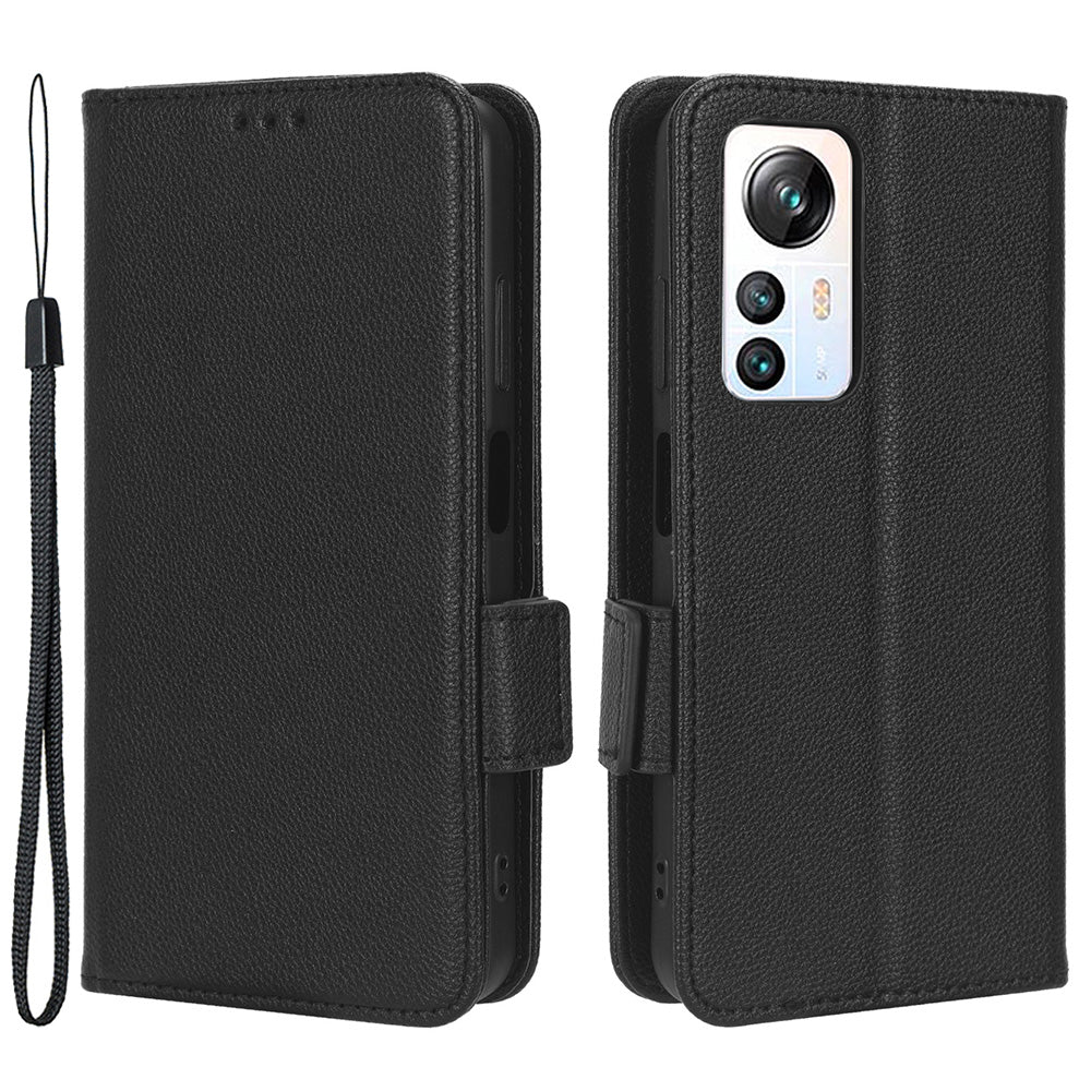 For Blackview A85 Wallet Phone Case PU Leather Litchi Texture Stand Cover with Strap