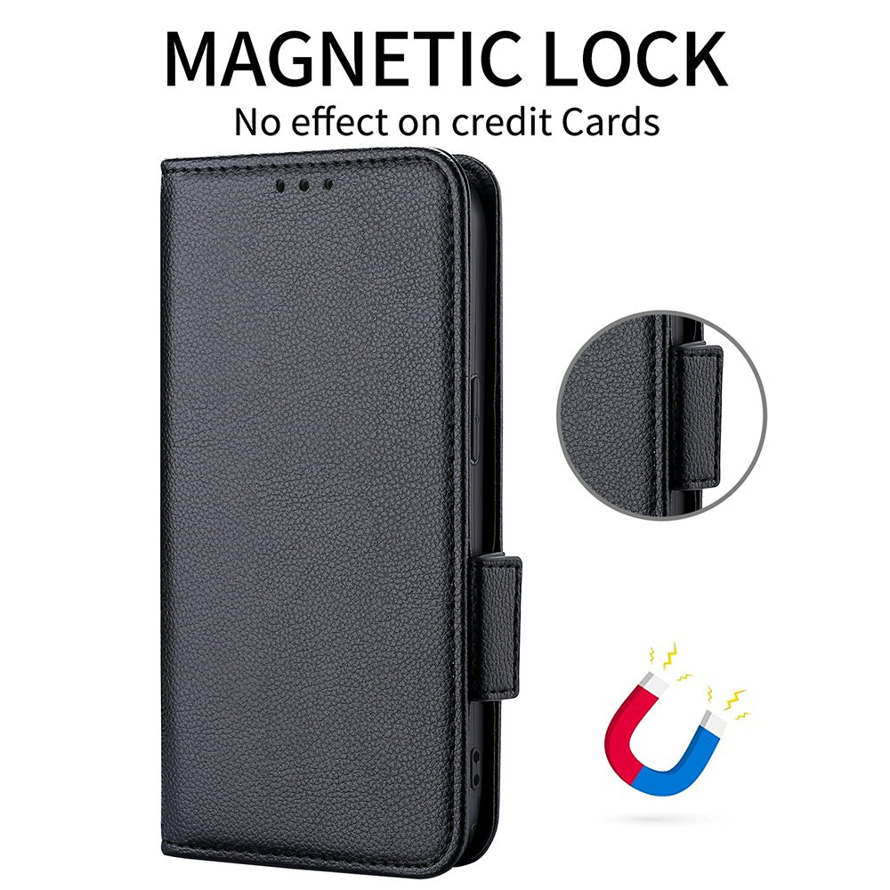 For Blackview A85 Wallet Phone Case PU Leather Litchi Texture Stand Cover with Strap