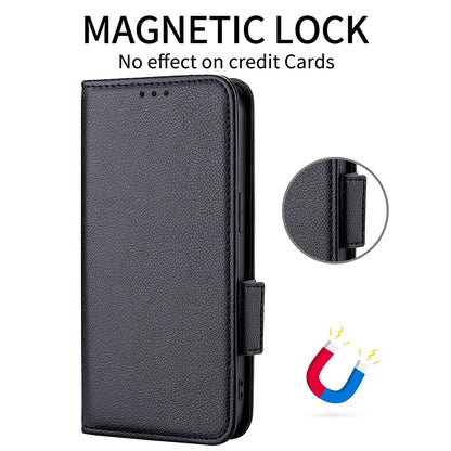 For Blackview A85 Wallet Phone Case PU Leather Litchi Texture Stand Cover with Strap