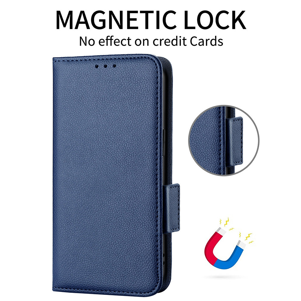 For Blackview A85 Wallet Phone Case PU Leather Litchi Texture Stand Cover with Strap