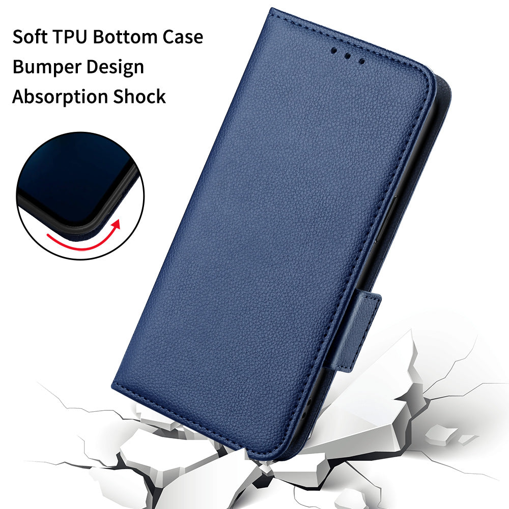 For Blackview A85 Wallet Phone Case PU Leather Litchi Texture Stand Cover with Strap