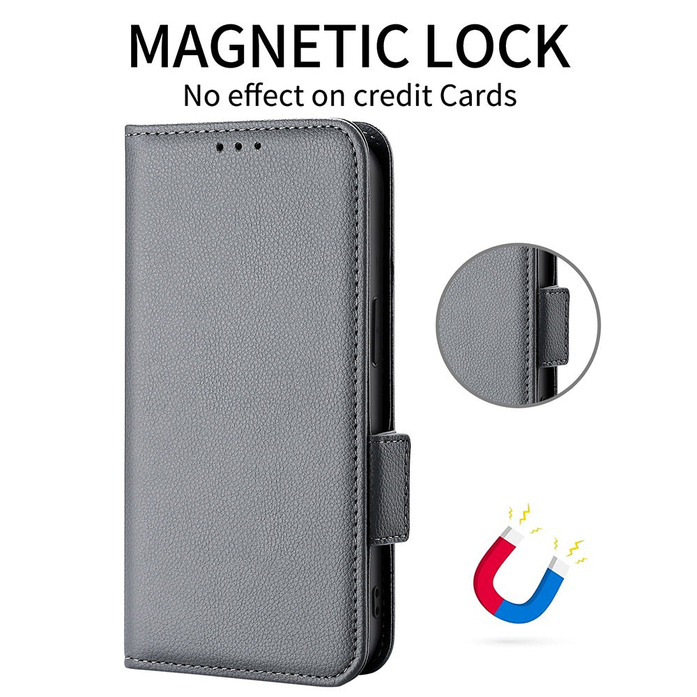 For Blackview A85 Wallet Phone Case PU Leather Litchi Texture Stand Cover with Strap