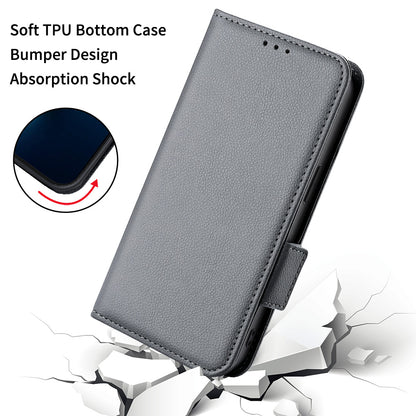 For Blackview A85 Wallet Phone Case PU Leather Litchi Texture Stand Cover with Strap