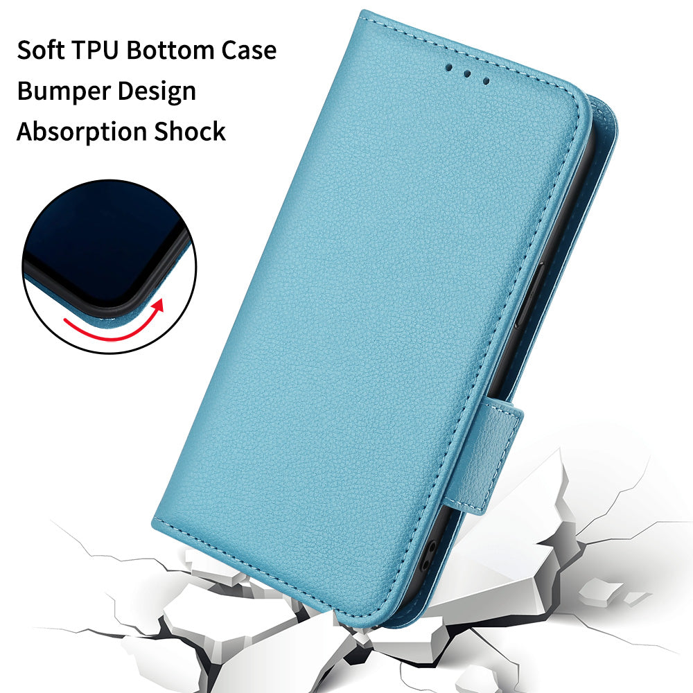 For Blackview A85 Wallet Phone Case PU Leather Litchi Texture Stand Cover with Strap