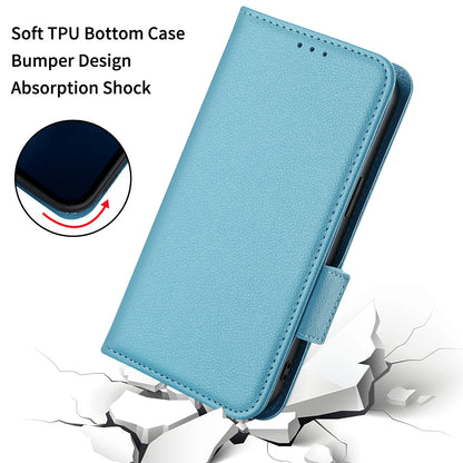 For Blackview A85 Wallet Phone Case PU Leather Litchi Texture Stand Cover with Strap