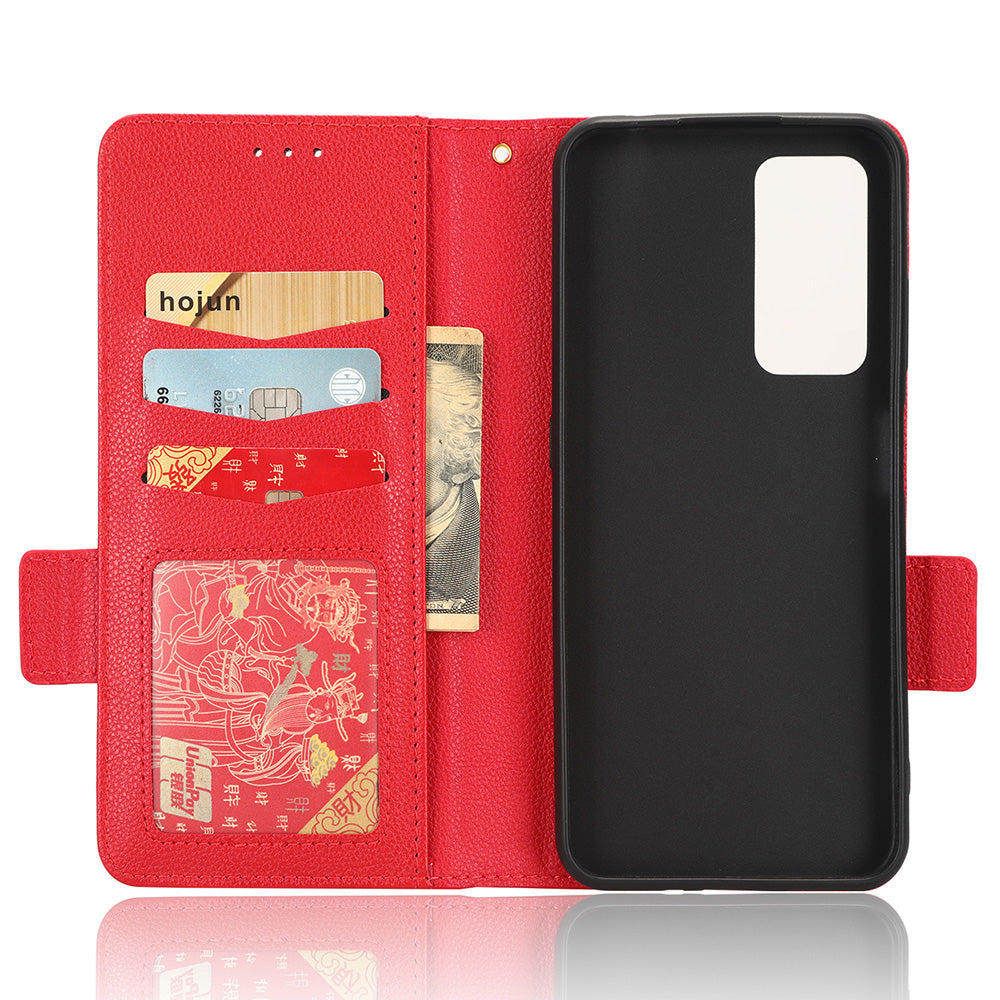 For Blackview A85 Wallet Phone Case PU Leather Litchi Texture Stand Cover with Strap