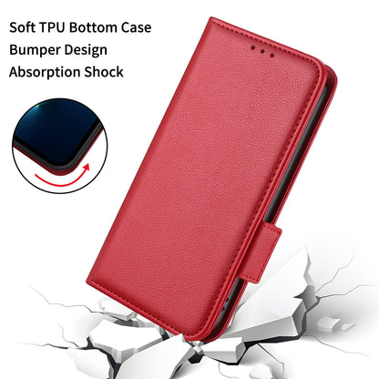 For Blackview A85 Wallet Phone Case PU Leather Litchi Texture Stand Cover with Strap