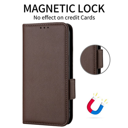 For Blackview A85 Wallet Phone Case PU Leather Litchi Texture Stand Cover with Strap