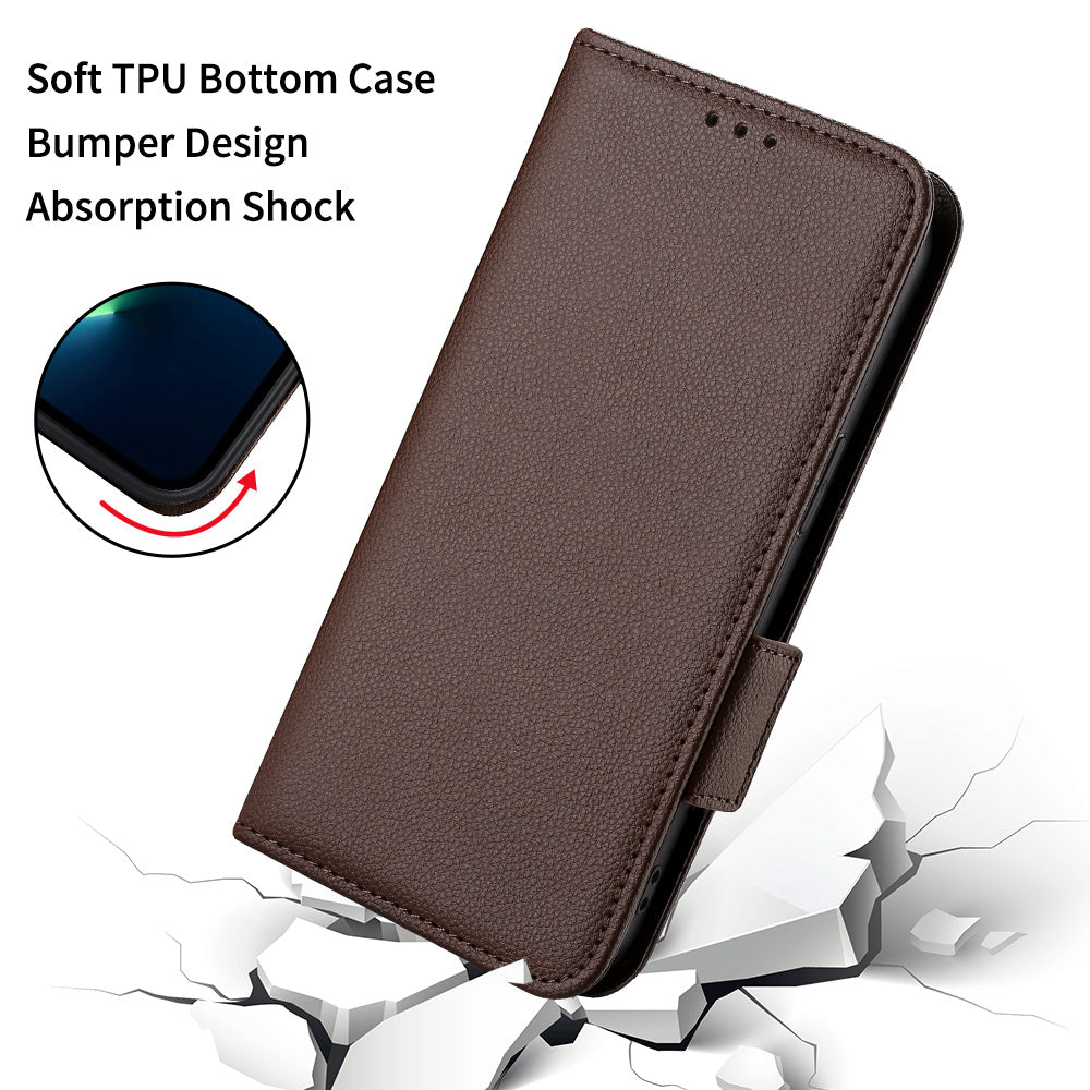 For Blackview A85 Wallet Phone Case PU Leather Litchi Texture Stand Cover with Strap