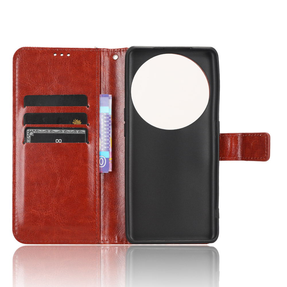 For Oppo Find X6 PU Leather Flip Folio Case Crazy Horse Texture Wallet Stand Phone Cover with Strap
