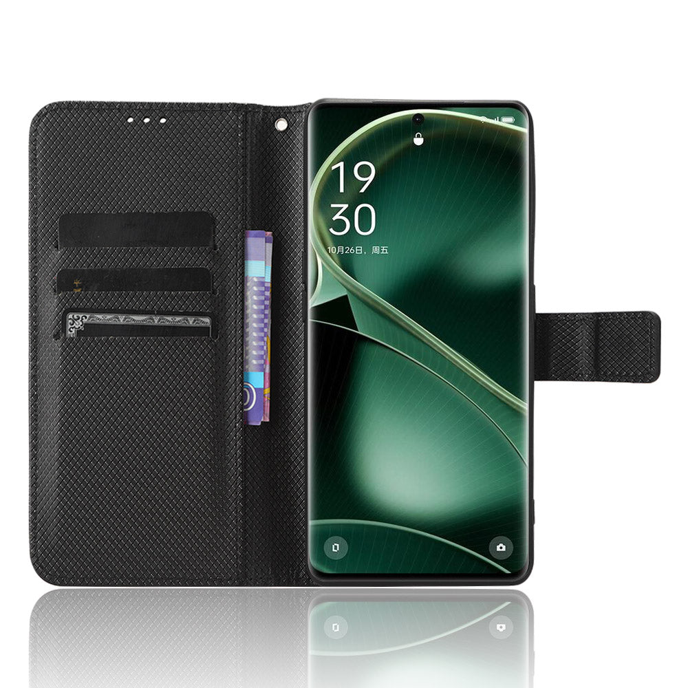 For Oppo Find X6 PU Leather Wallet Case Diamond Texture Stand Protective Phone Cover