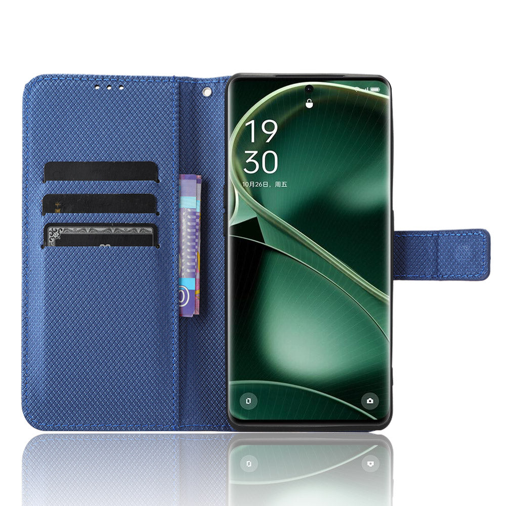 For Oppo Find X6 PU Leather Wallet Case Diamond Texture Stand Protective Phone Cover