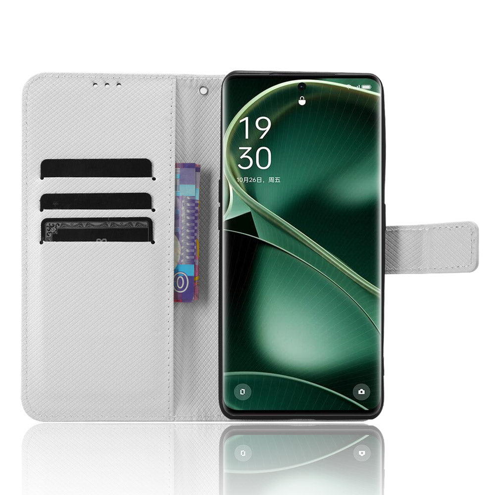 For Oppo Find X6 PU Leather Wallet Case Diamond Texture Stand Protective Phone Cover