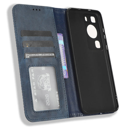 Phone Stand Cover for Huawei P60 / P60 Pro Magnetic Retro PU Leather Cell Phone Wallet Case
