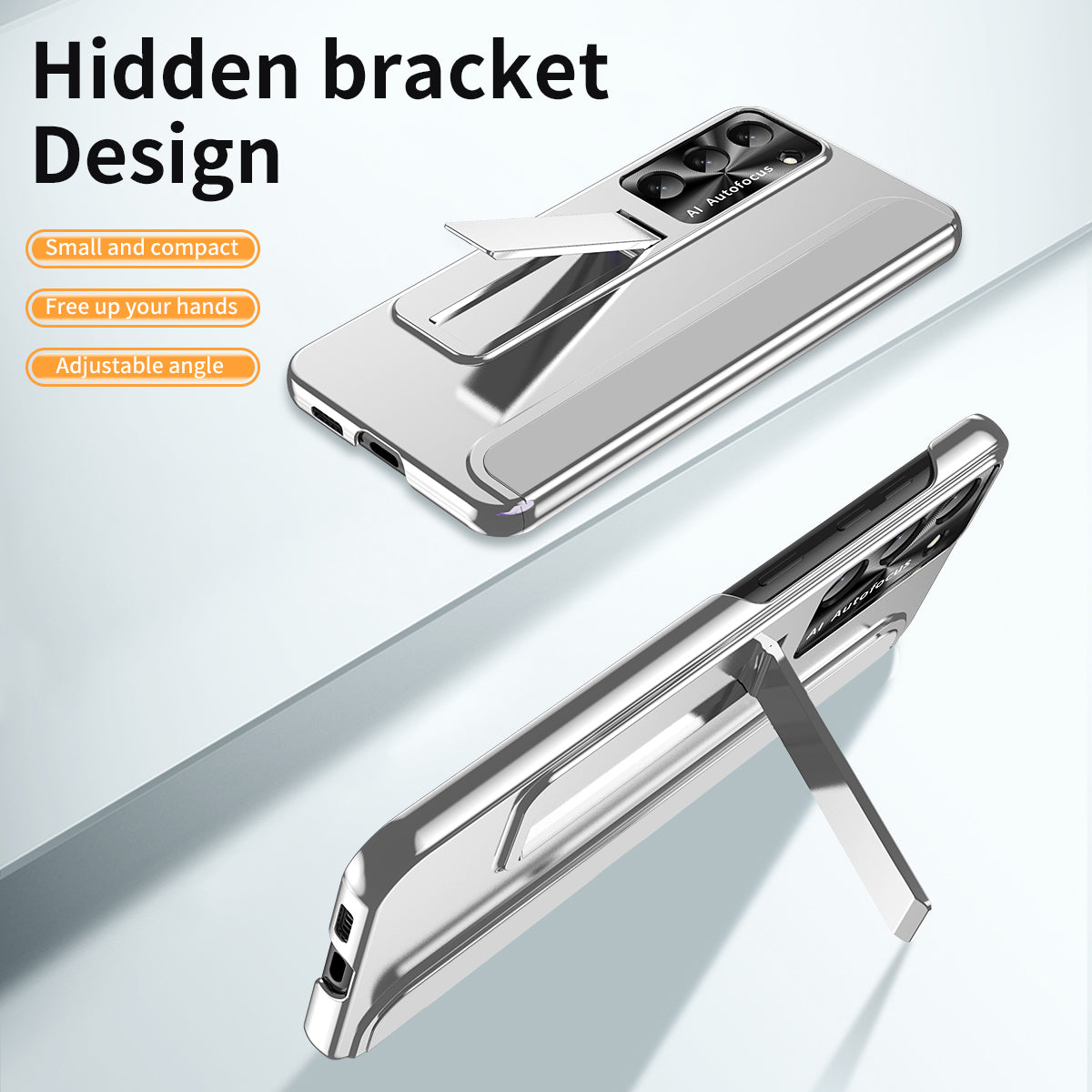 For Samsung Galaxy S23+ Hard PC Phone Case Hidden Kickstand Shockproof Electroplating Cover