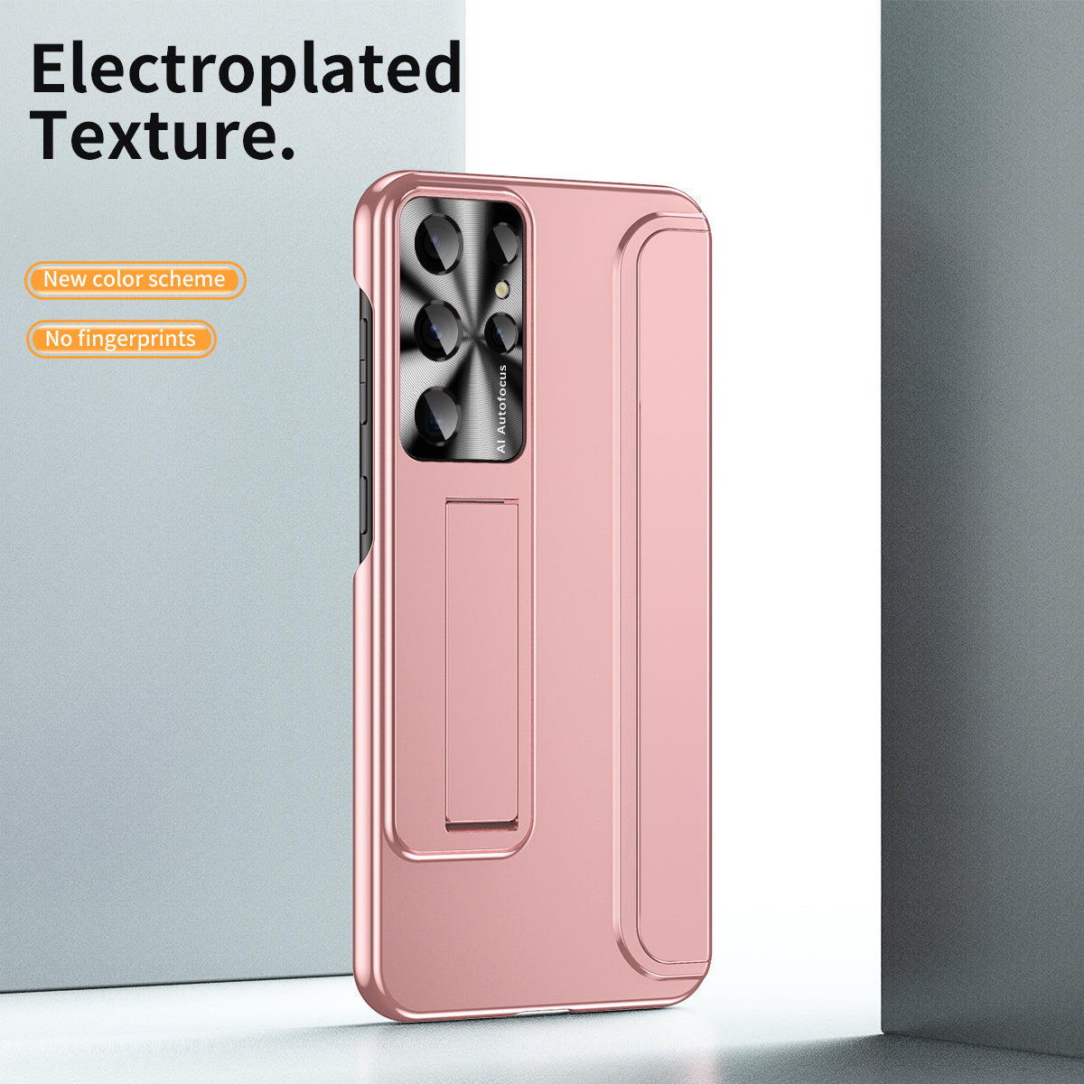 For Samsung Galaxy S22 Ultra 5G Anti-Scratch Hard PC Phone Case Electroplating Design Kickstand Protective Cover