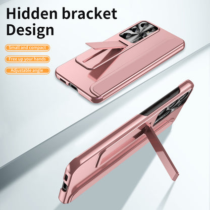 For Samsung Galaxy S22 Ultra 5G Anti-Scratch Hard PC Phone Case Electroplating Design Kickstand Protective Cover