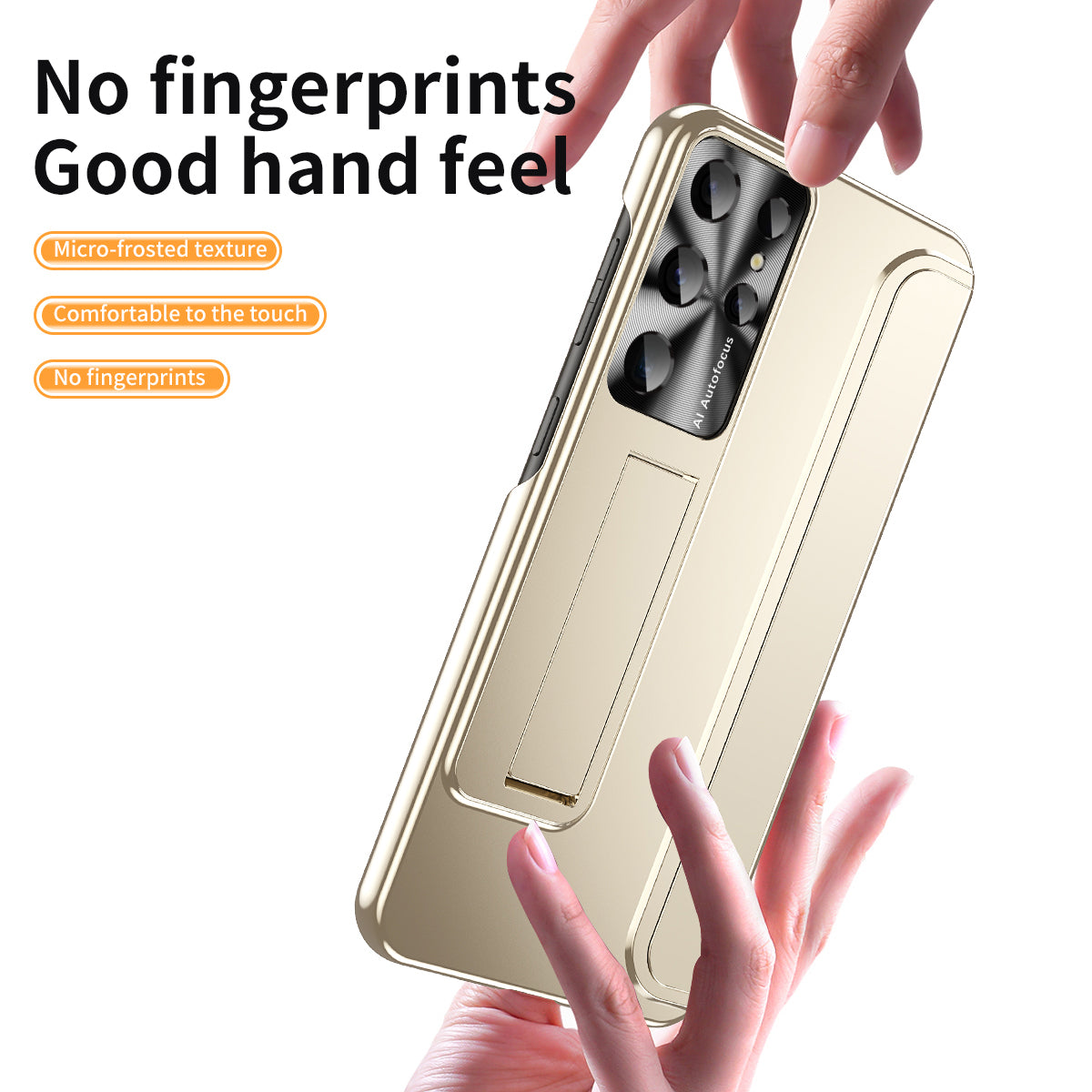 For Samsung Galaxy S22 Ultra 5G Anti-Scratch Hard PC Phone Case Electroplating Design Kickstand Protective Cover